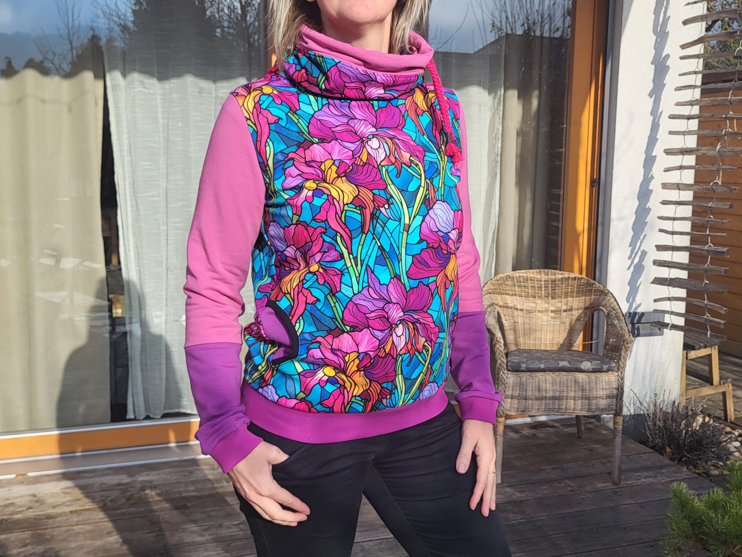 Mikina růžové kosatce